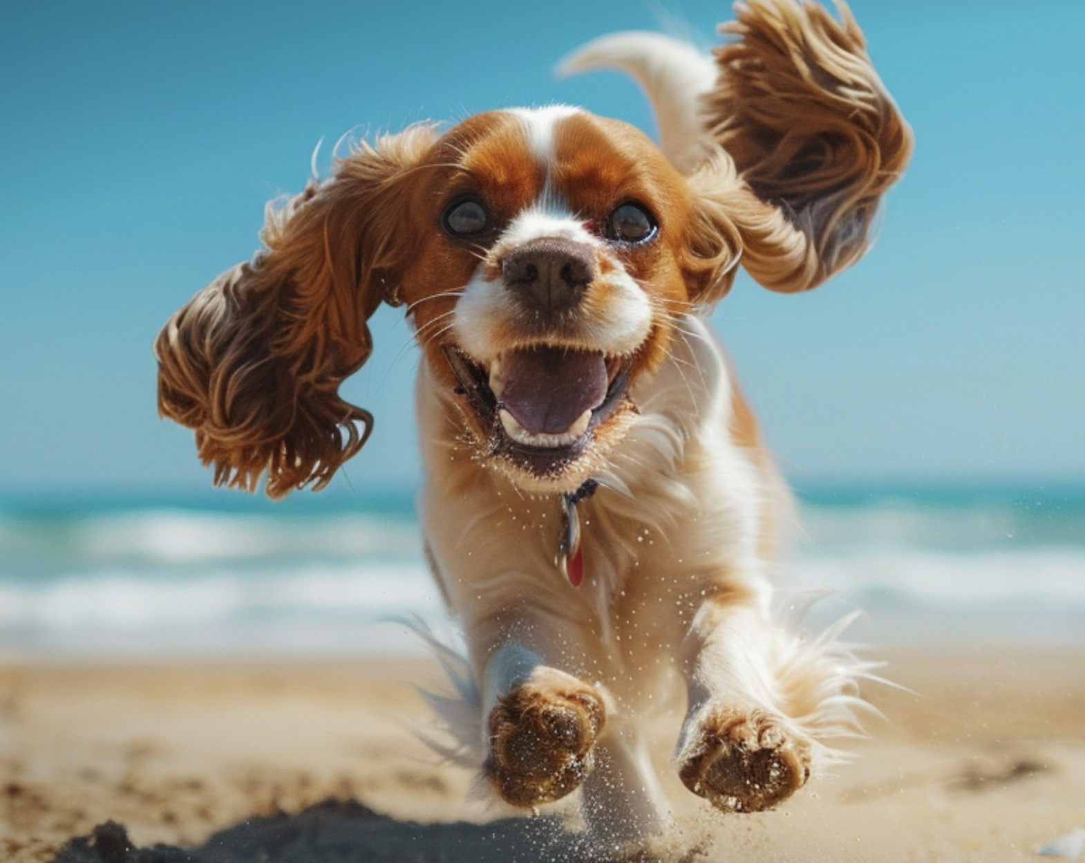 Chien heureux courant sur la plage